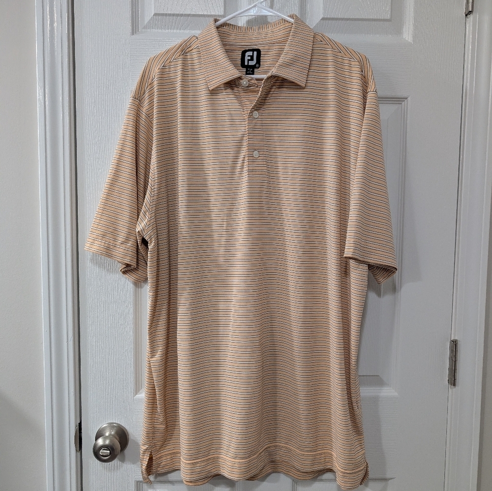 FootJoy Mens‎ XL Striped Performance Golf Polo, Peach White